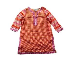 Gretchen Scott Tunic Top Size S Orange Pink Boho Embroidered Beaded Resort